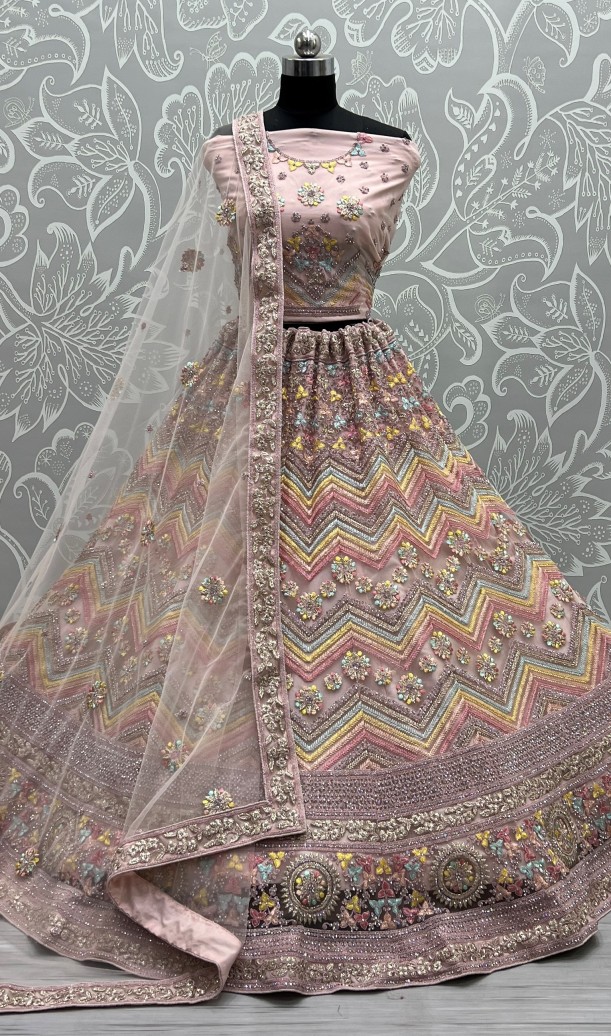 Thread embroidered combine with zari work lehenga choli